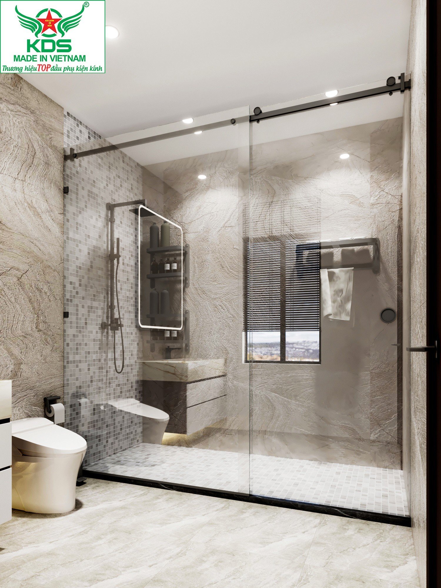 vách tắm kính cửa lùa